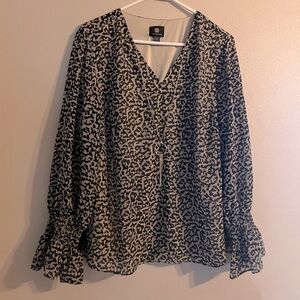 JM Collection blouse womens 1X brown cheetah animal print w/ necklace NWT lined